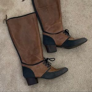 Anthropologie navy and brown distressed boots